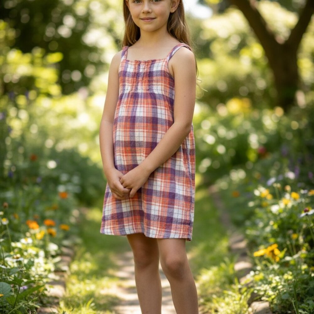 (F-180)Orchestra Girls‎ Plaid Dress Size 10 140cm Cotton Sleeveless Casual Summe